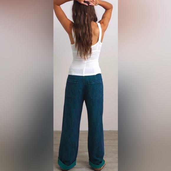 SALE🎈NWT WE THE FREE RARE SOLD OUT PALMER YARD KNIT JEANS BUTTON FLY IN TEAL! - Picture 7 of 8